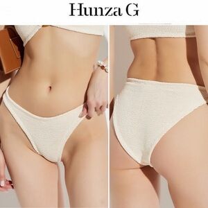 HUNZA G Seersucker Bikini Bottom in Cream Powder OS